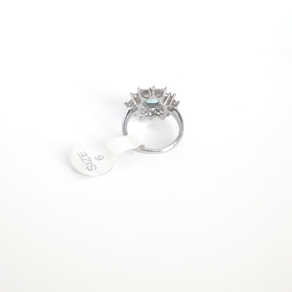 New Bomb Party Light Blue Topaz Rhodium Plated Cocktail Ring SIZE 6 NWT Glam - Picture 4 of 7